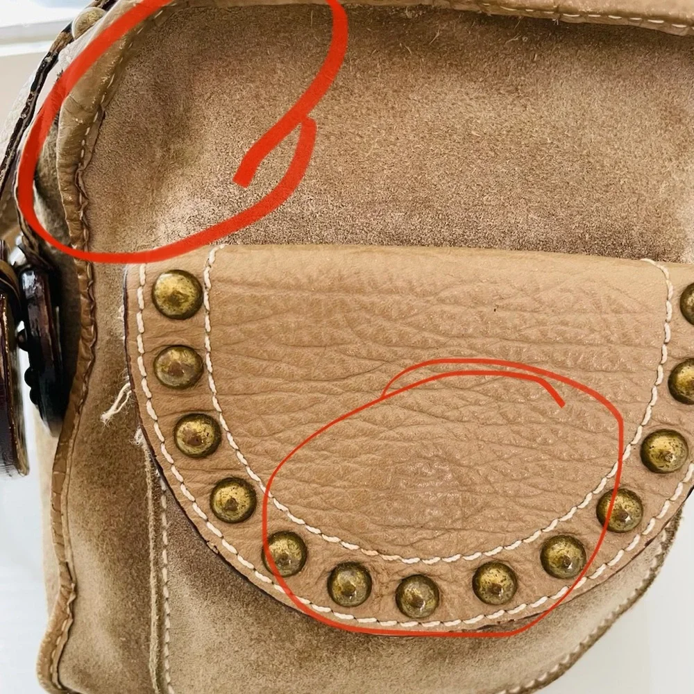 Luella Cognac studded large genuine suede duffel bag